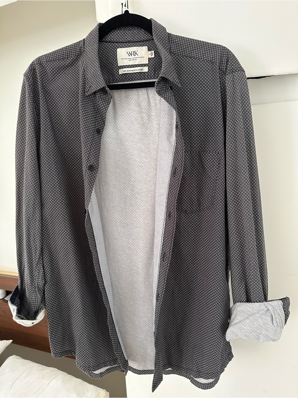 Two WRK Reworked Geometric Patterned Dress Shirts Men’s Large - Picture 7 of 9